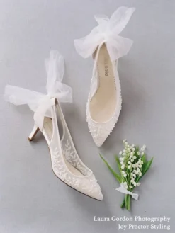 ESTHER Wedding Beaded Ivory Peep Toe Slingback Closed Toe Kitten Heels
