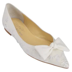 LAVENDER Wedding White Embroidered Flats With Bows By Joy Proctor 10 LAVENDER Wedding White Embroidered Flats With Bows By Joy Proctor