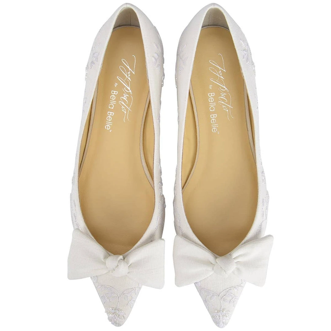 LAVENDER Wedding White Embroidered Flats With Bows By Joy Proctor 5 LAVENDER Wedding White Embroidered Flats With Bows By Joy Proctor