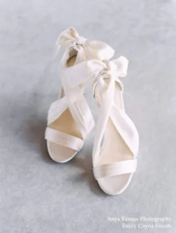 KELLY Open Toe White Ribbon Heels For Weddings
