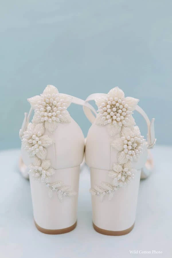 FABIOLA Embellished Block Heel Sandals Pearl Wedding Shoes 2 FABIOLA Embellished Block Heel Sandals Pearl Wedding Shoes